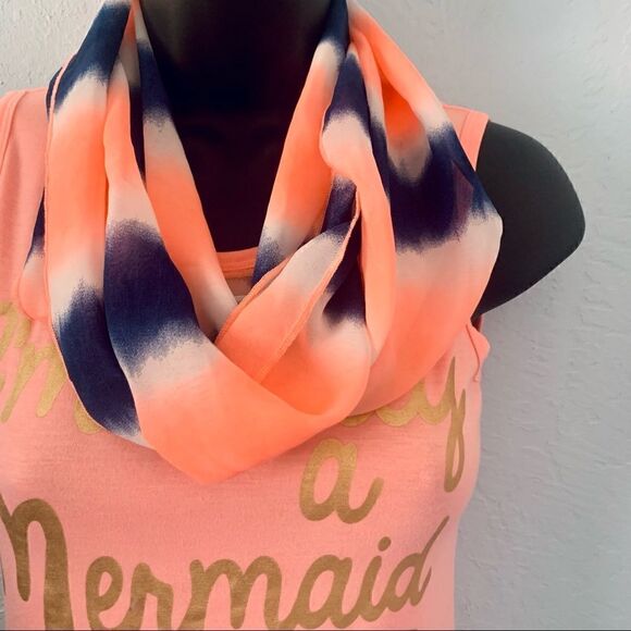 Lily  Bleu Orange Mermaid Graphic Tank Top & Tie Dye Scarf Size Large 14 - Picture 3 of 10